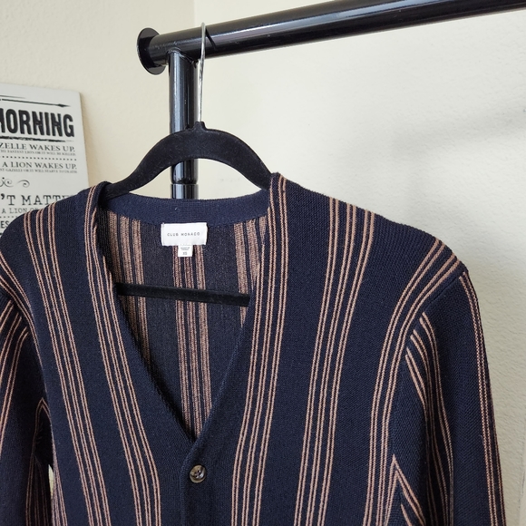 Club Monaco Blue and Gold Striped Long Sleeve Cardigan Sweater - Picture 4 of 5